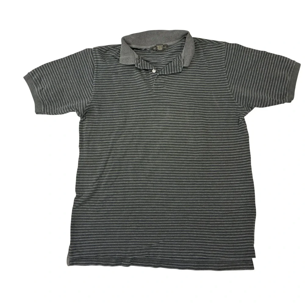 Banana Republic Mens Large Grey Striped Short Sleeve Cotton Polo‎ Shirt L